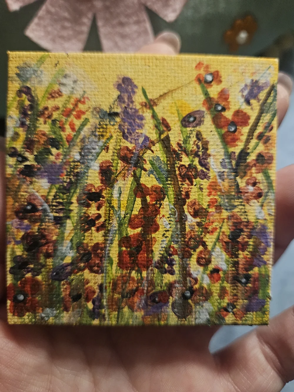 Set Of Two Handcrafted Mini Canvas flower Art - Yellow
